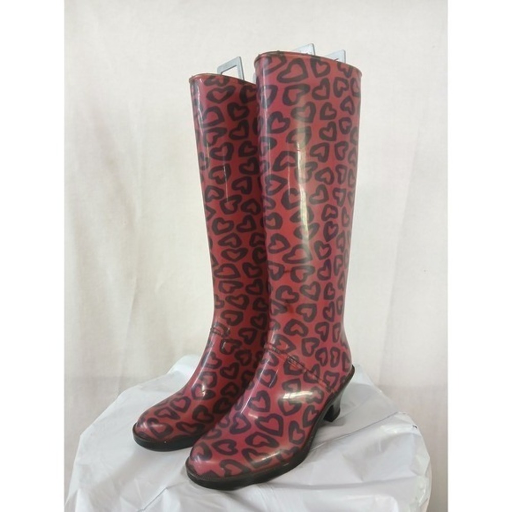 Marc by Marc Jacobs Y2K Heart Print Heeled Rain Boots Red Black Italy EU 37